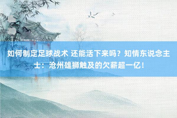 如何制定足球战术 还能活下来吗？知情东说念主士：沧州雄狮触及的欠薪超一亿！